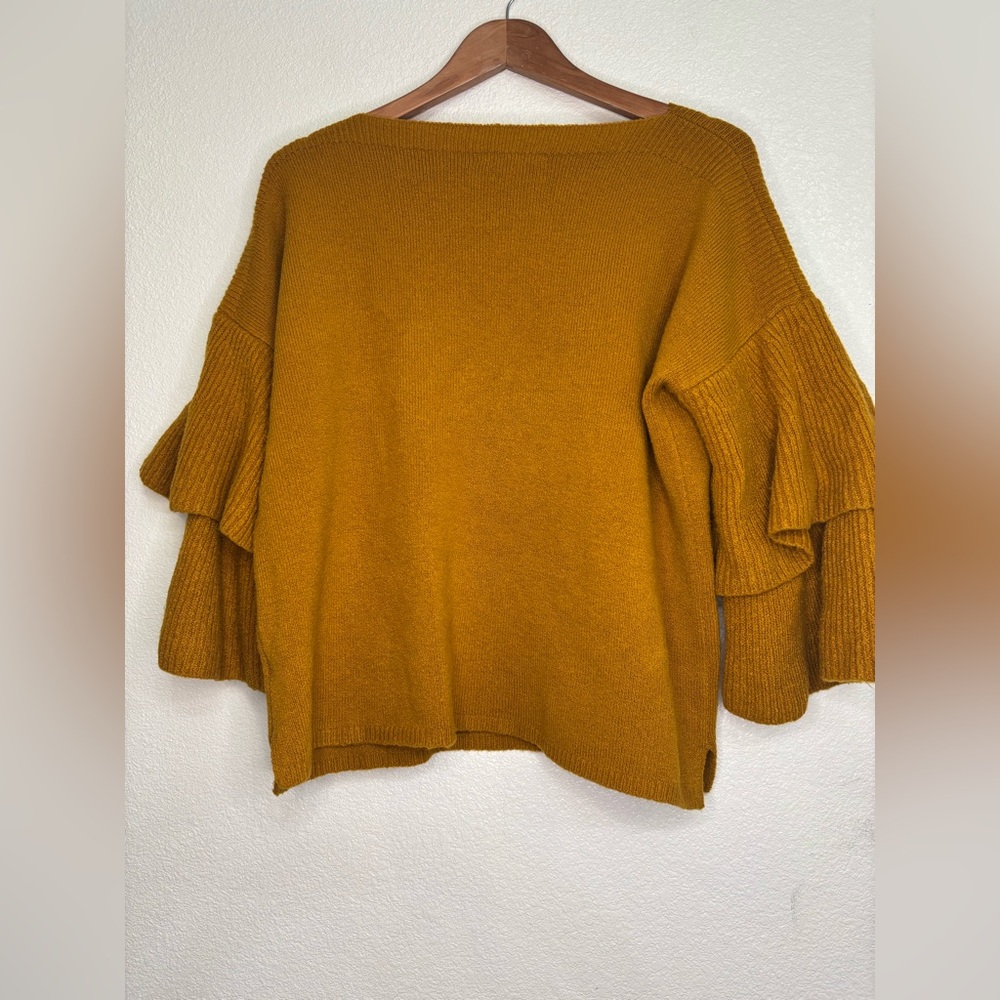 Madewell Mustard Ruffle Ruffle Bell Sleeve Boat
Neck Sweater Sweater Sz Medium - Picture 4 of 12